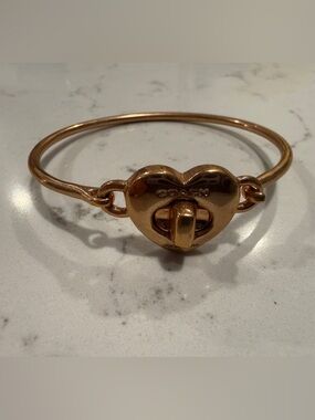 COACH Rose Gold Heart Lock Bangle Bracelet - Women Jewelry